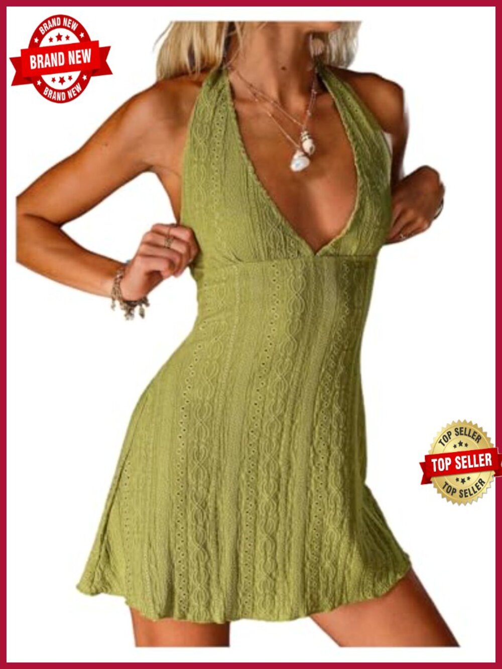 SOLY HUX Halter Mini Dress Deep V Neck A Line Backless Summer Party